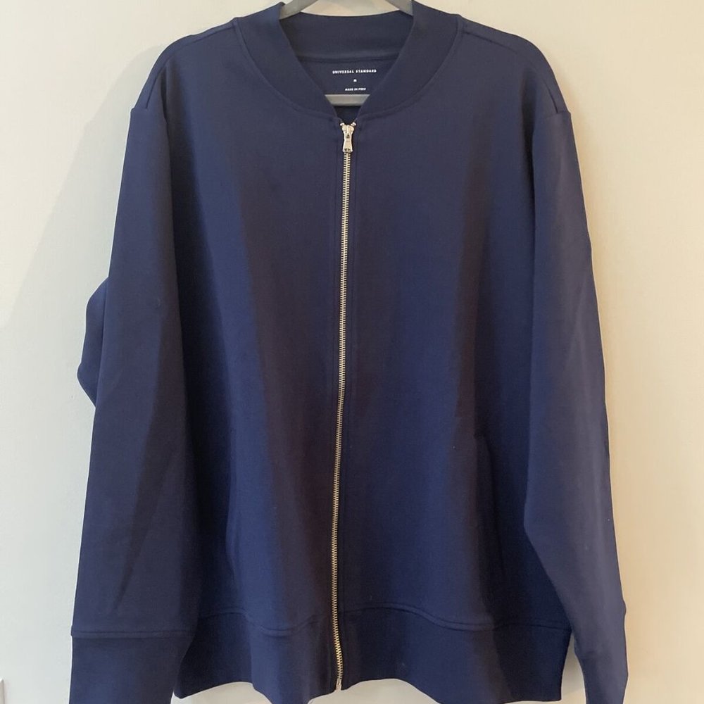 Universal Standard Brooke Bomber Sweatshirt Jacket Navy Blue M 18/20